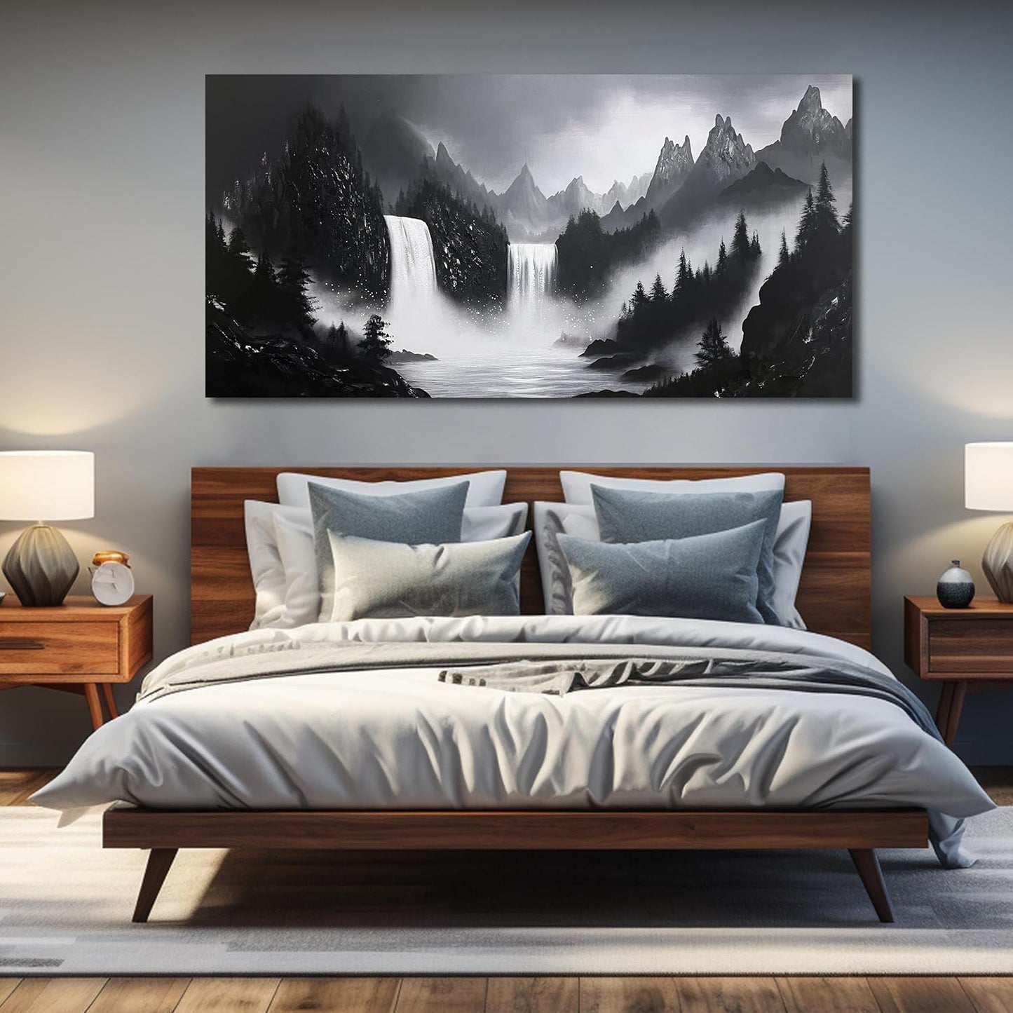 Mountain Hand Painting Wall Decor For Living Room - Extra Large Waterfall Pictures Wall Art For Office - Landscape Canvas Wall Art For Bedroom Size 36 x 72 Inch