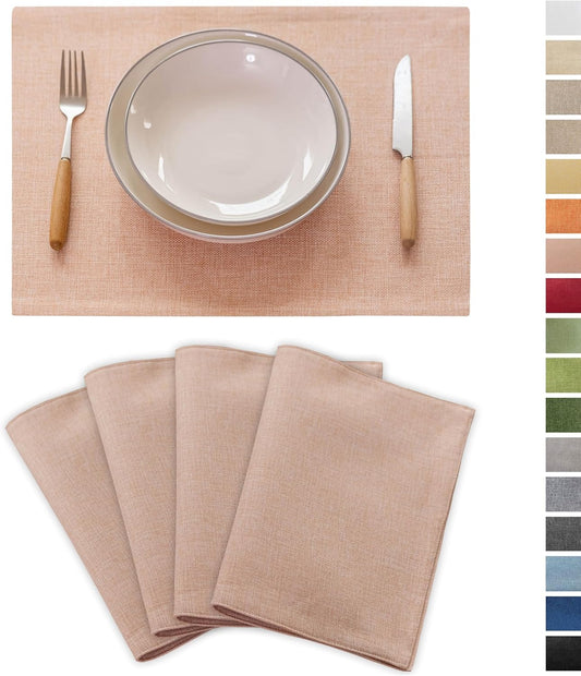 Demetex Pink Placemats Set of 4 Heat Resistant Linen Plate Mats Wipeable Cloth Place Mats for Dining Tables Restaurants, 13 x 19 inches, Pink