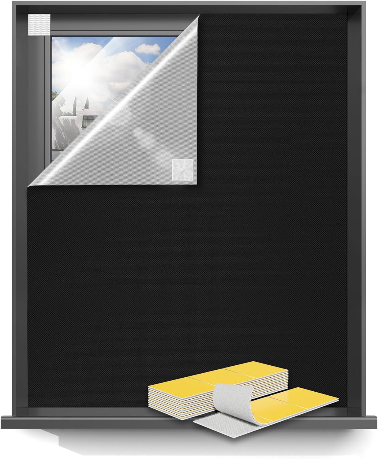 Sumobaby Blackout Curtains for Bedroom 100"x70"Portable Black Out Window Cover with Heat-Resistant Hook&Loop Tape,100% Blackout Shades No Drill Blinds for Windows DIY Cut Fit for Nursery,TV Room,Black