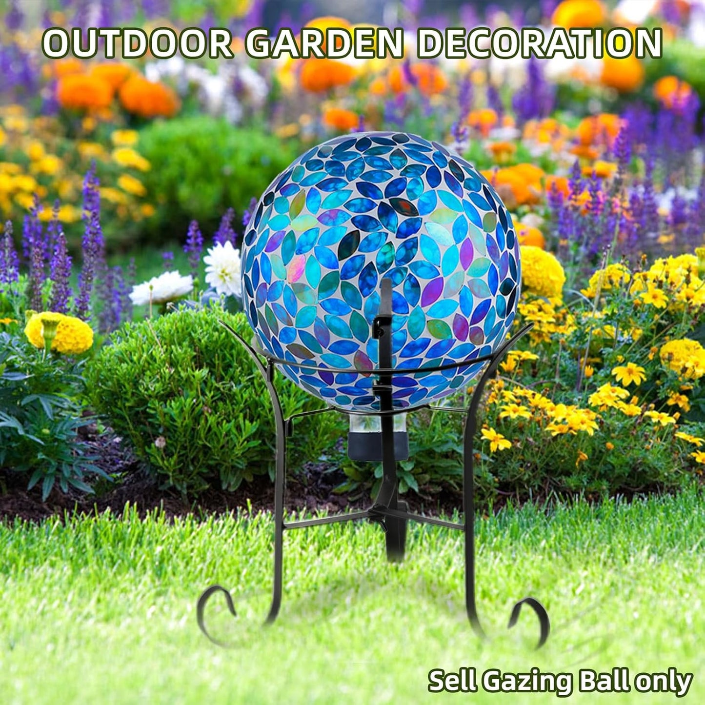 VOREEN 10-Inch Gazing Ball Glass Mosaic Gazing Globe, Outdoor Reflective Ball Yard Decoration for Homes, Patio, Lawn and Gardens, Gift for Mom Wife Friend, Blue and Amber