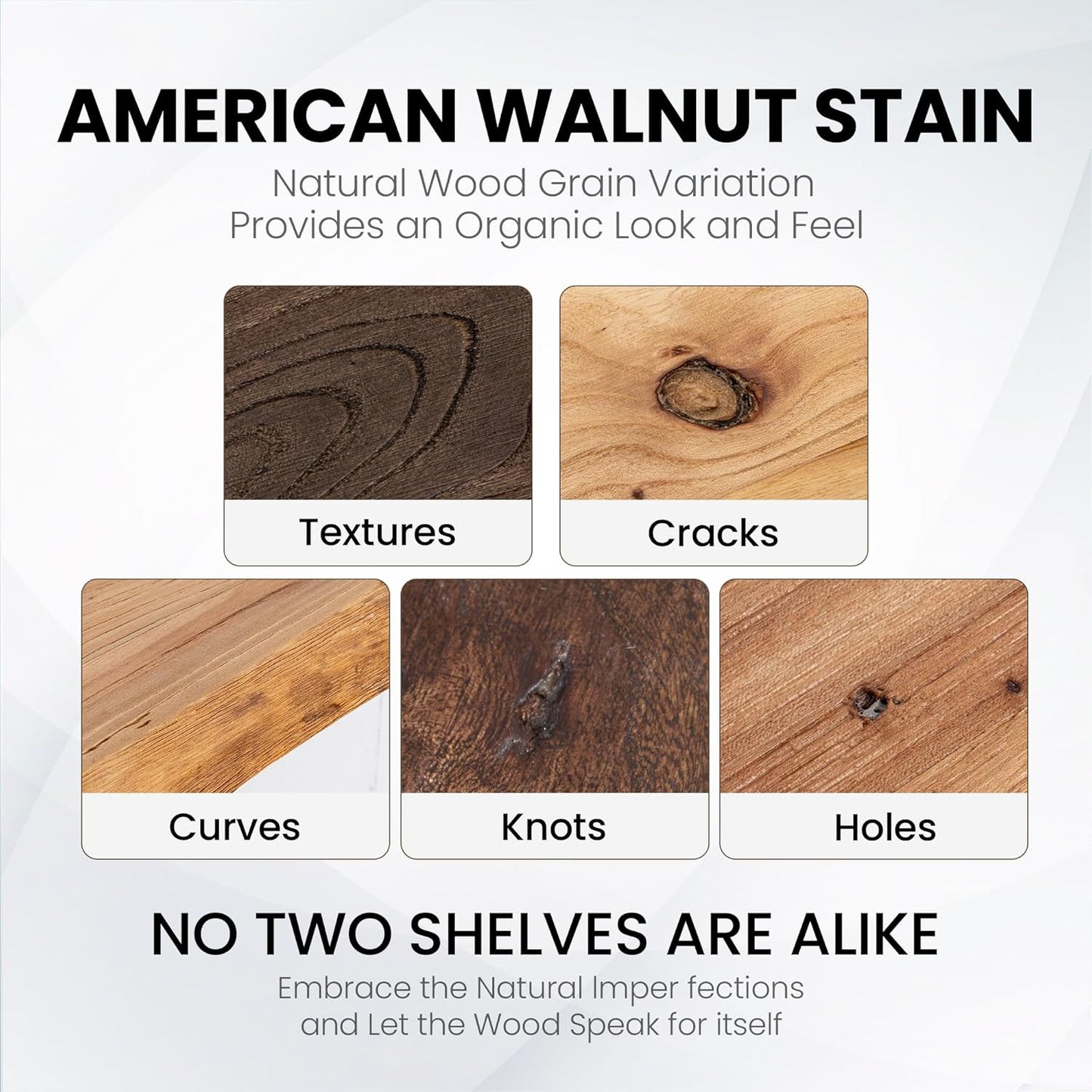 Wood Floating Shelves for Wall, 48 Inch Floating Shelves Wall Mounted, Rustic Live Edge Elm Wood Shelf for Home Decor, Heavy-Duty Storage Shelves for Books, Bathroom, Kitchen, Walnut Finish