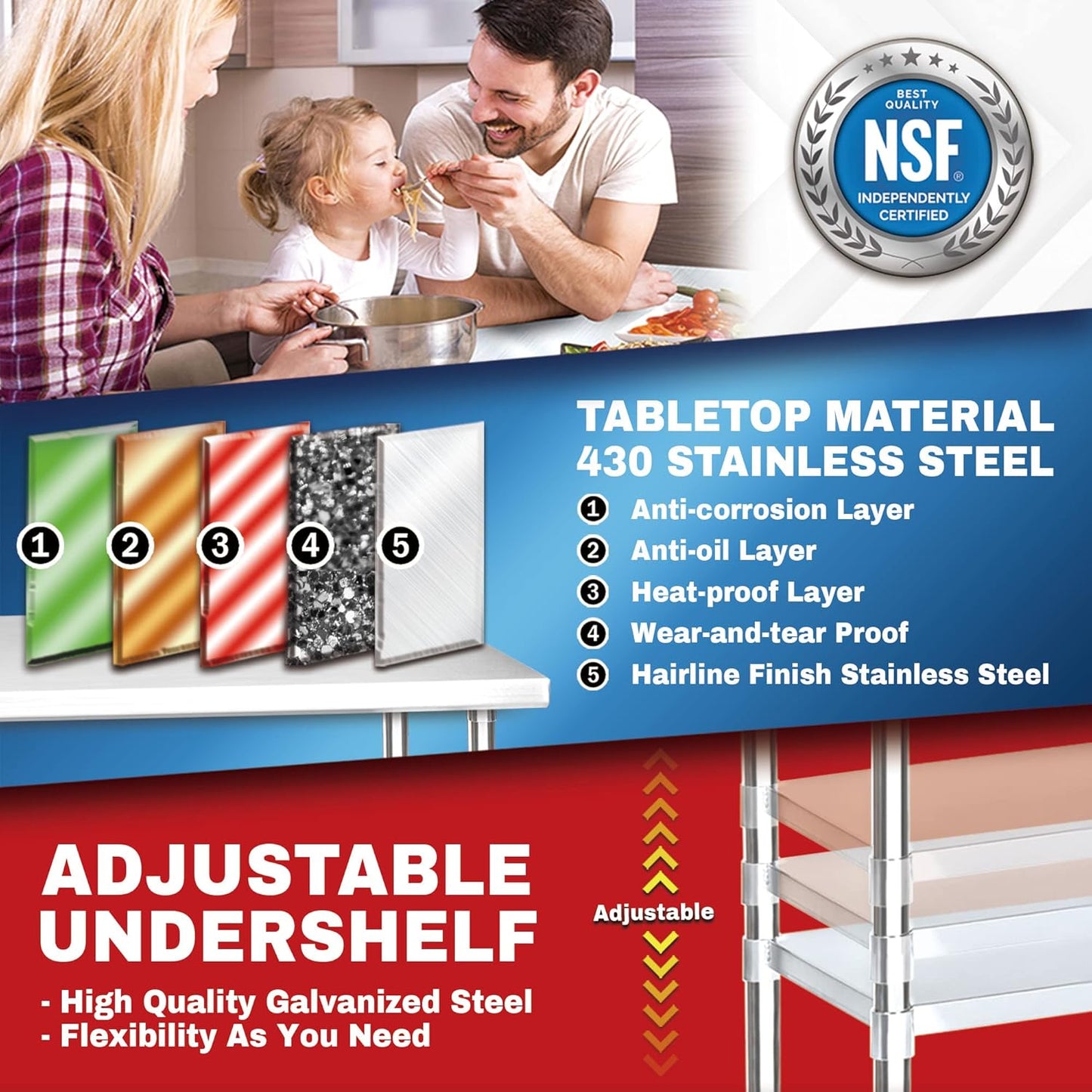 DuraSteel 24x30 NSF Stainless Steel Cart Work Table - Heavy Duty Rolling Food Prep Table Countertop Island - Metal Utility Cart on Wheels Caster, Grill Stand Storage Outdoor Kitchen Tables Bar Top
