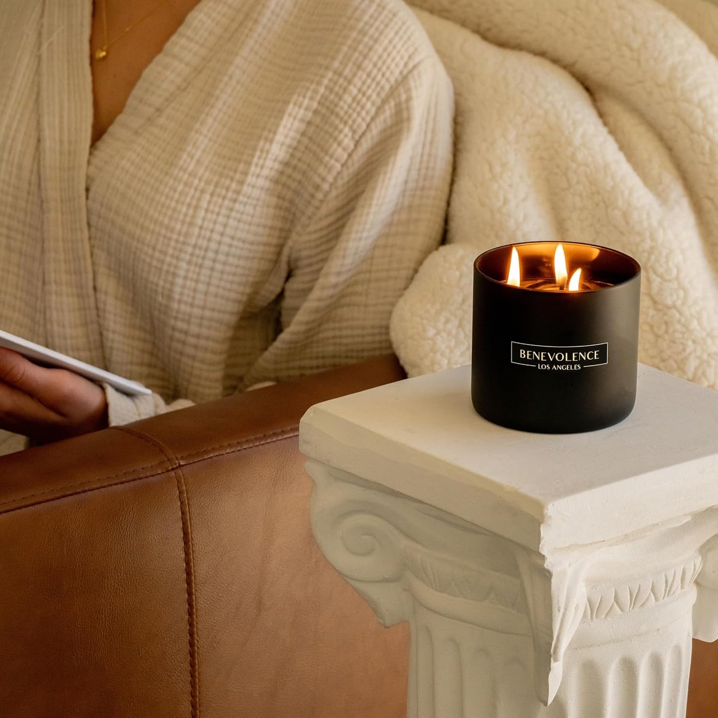 Benevolence LA 3 Wick Candle, Charcoal Large Scented Candle | Soy Candles | Gifts for Women and Men | Home Fragrance | Aromatherapy | Bathroom Freshener 14.5 Oz, 45 Hour Burn