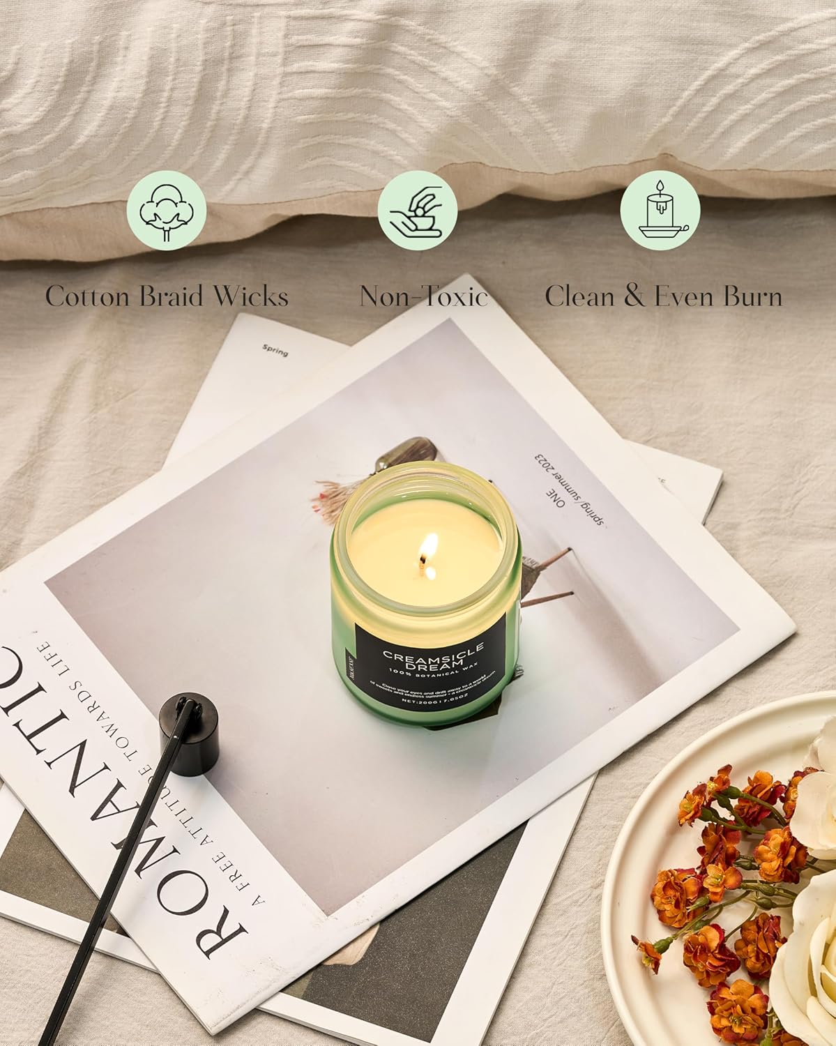 M&SENSE Orange Creamsicle Scented Candle, 7.05oz 50 Hours Slow Burning Non Toxic Natural Soy Wax 2 Wick Candle for Home Scented, Long Lasting Home Fragrance Gifts for Housewarming & Anniversry