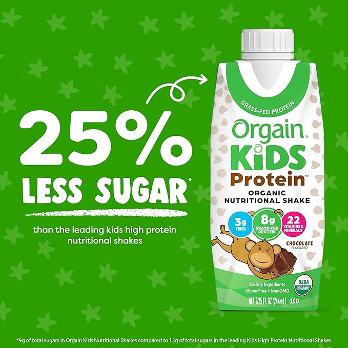 Orgain Organic Kids Nutritional Protein Shake, 8g Dairy 3g Fiber, 22 Vitamins 8.25 Fl 12)