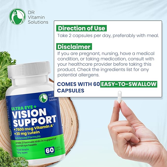 Vision Support Eye Vitamins for Macular Health 2 Formula (1 Bottle, 60 Capsules)