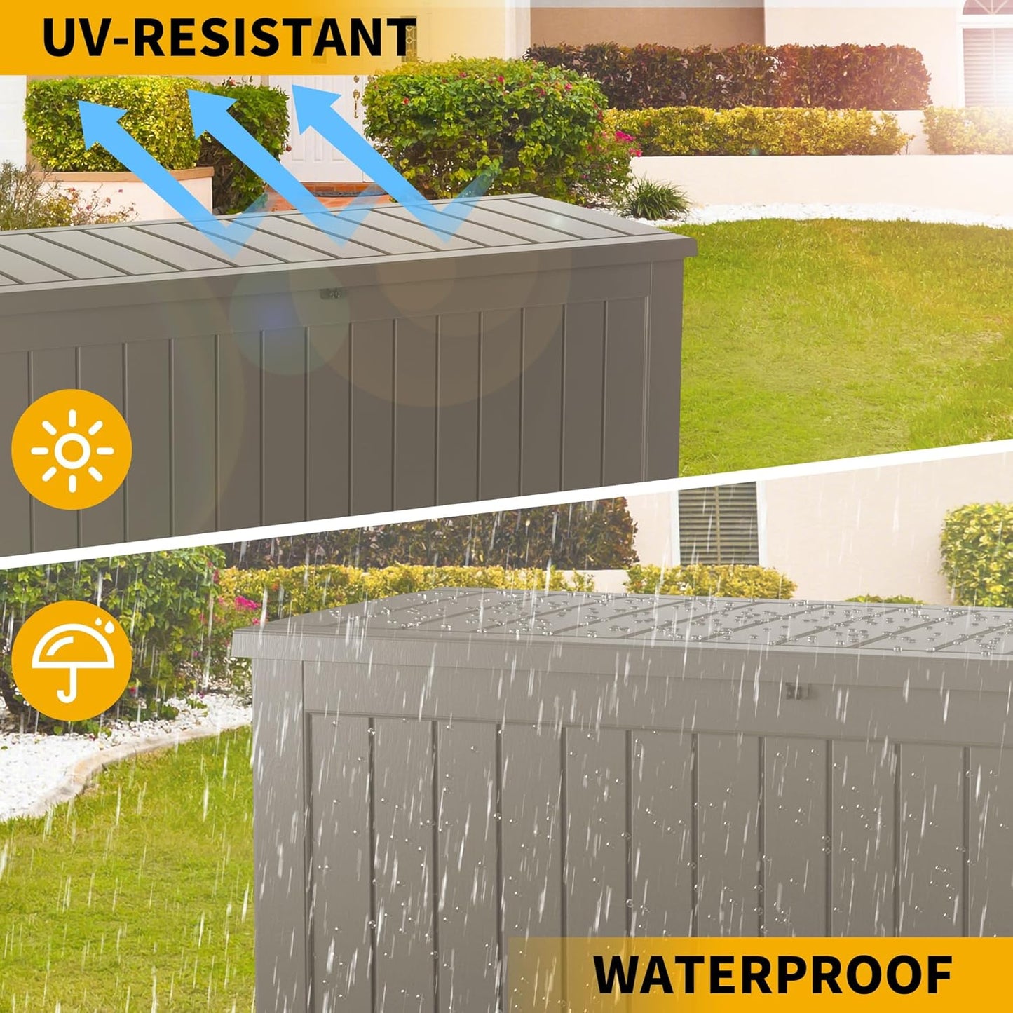 200 Gallon Outdoor Storage Box Waterproof Lockable Resin Deck Box Large, Patio Storage Bin for Pool Accessories Cushion Furniture, Garden Tools, UV-Resistant Outside Delivery Grey