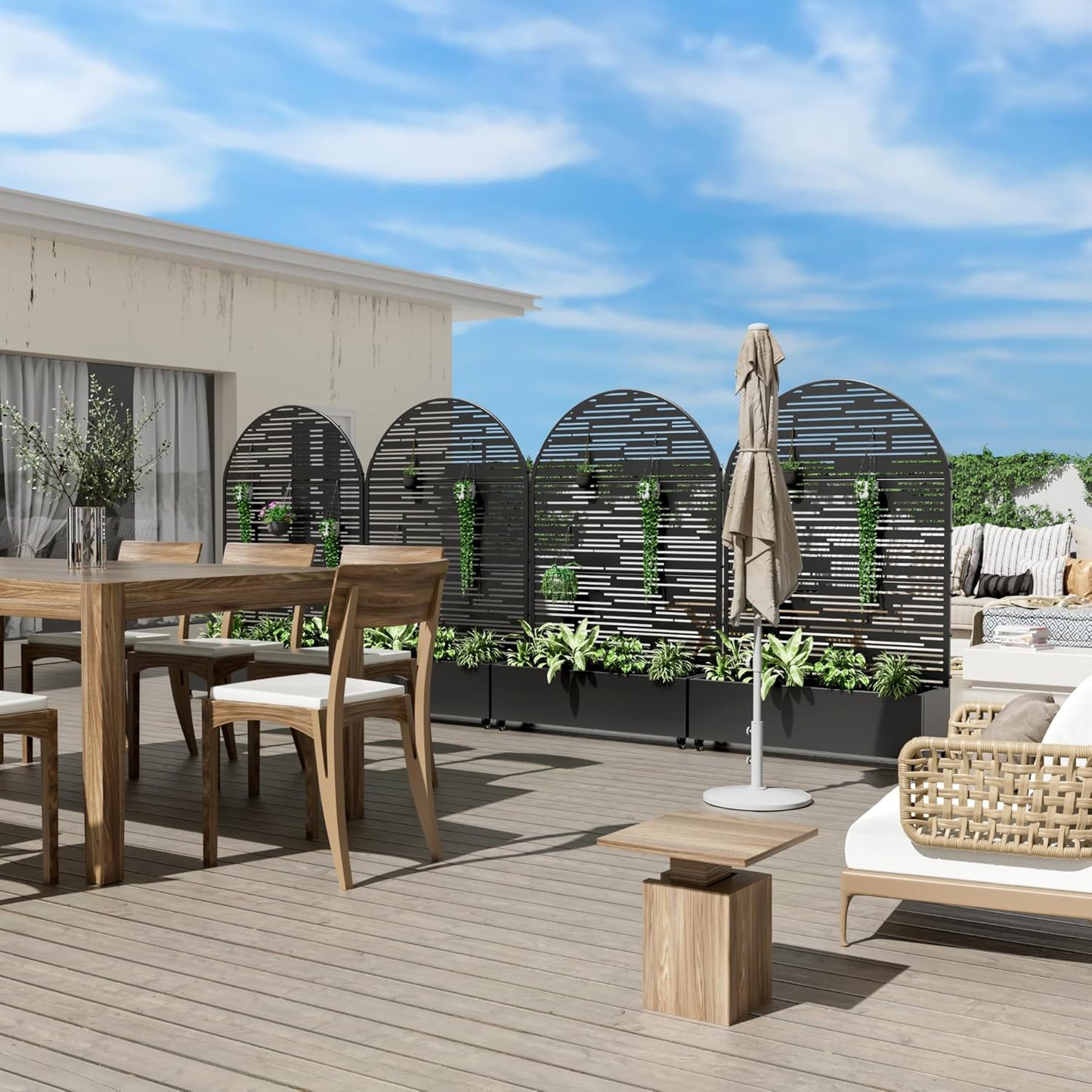 Casaphoria Metal Raised Garden Bed with Trellis and Wheels, 72"x47"x16" Arched Planter Box for Climbing Plants, Vegetables & Vines, Features Drainage Holes and Privacy Screen (Black-Shine)