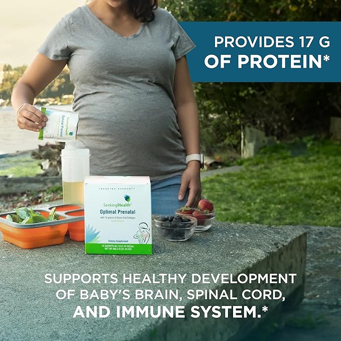 Seeking Health Optimal Prenatal with Collagen, Women’s Multivitamin with B12, L-5-MTHF, Choline, Methylation Support, Supports Fertility & Conception through Pregnancy & Breastfeeding (15 servings)*