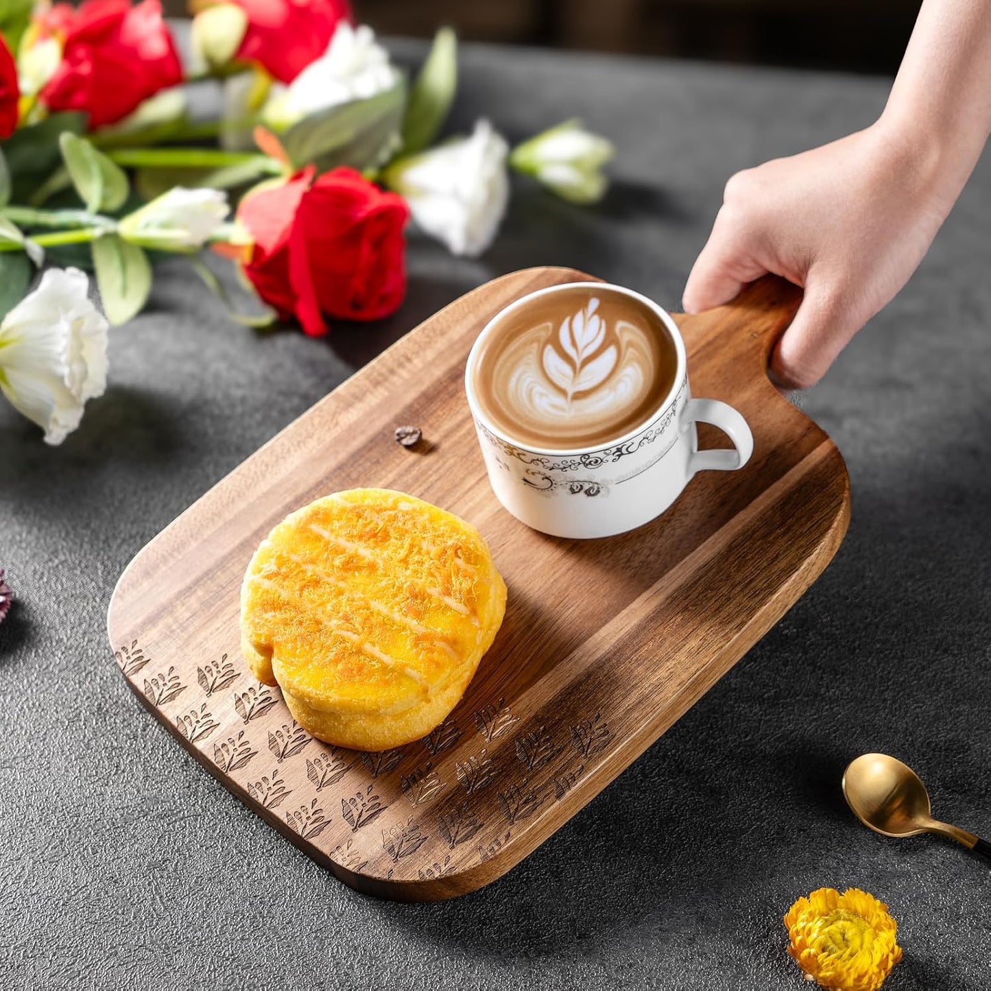 Acacia Wood Cutting Board - Wooden Kitchen Cutting Board for Meat, Cheese, Bread,Vegetables &Fruits- Charcuterie Board Cheese Serving Board with Handle,12" x 7”