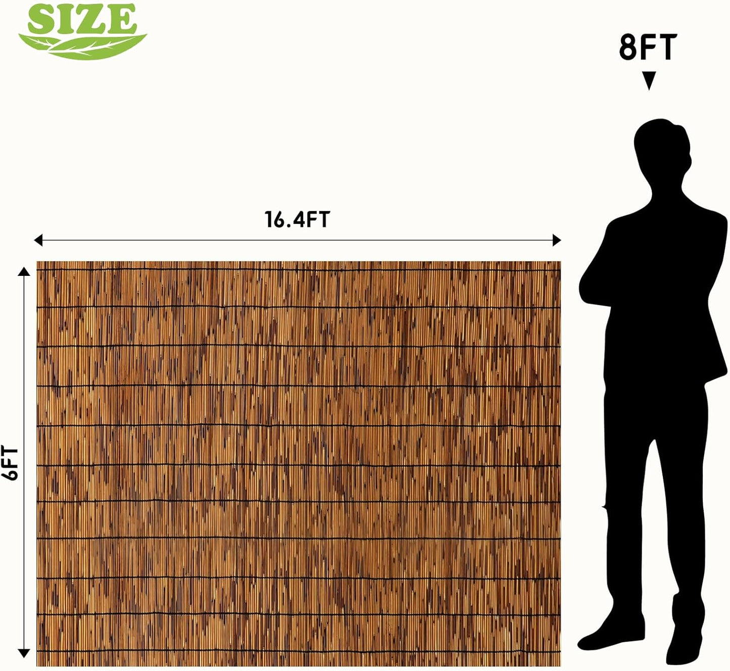 Natural Reed Fence,6FT X 16.4FT Bamboo Fencing Privacy Reed Screening for Outdoor, Gallery, Restaurant, Hotel, Patio (Brown)