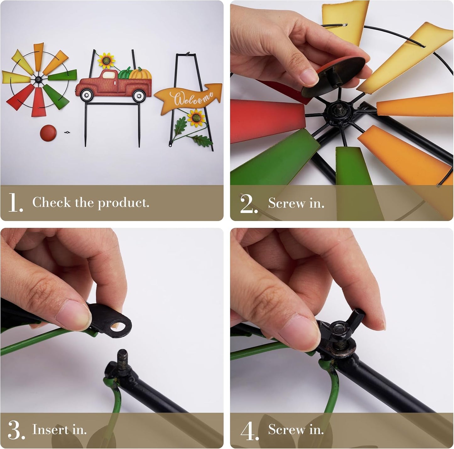 TERESA'S COLLECTIONS Fall Decor for Outdoor Home, Metal Pumpkin Fall Decorations Wind Spinner Yard Stakes Welcome Sign for Thanksgiving Decorations, Rustic Autumn Sunflower Decor for Lawn Patio, 35"