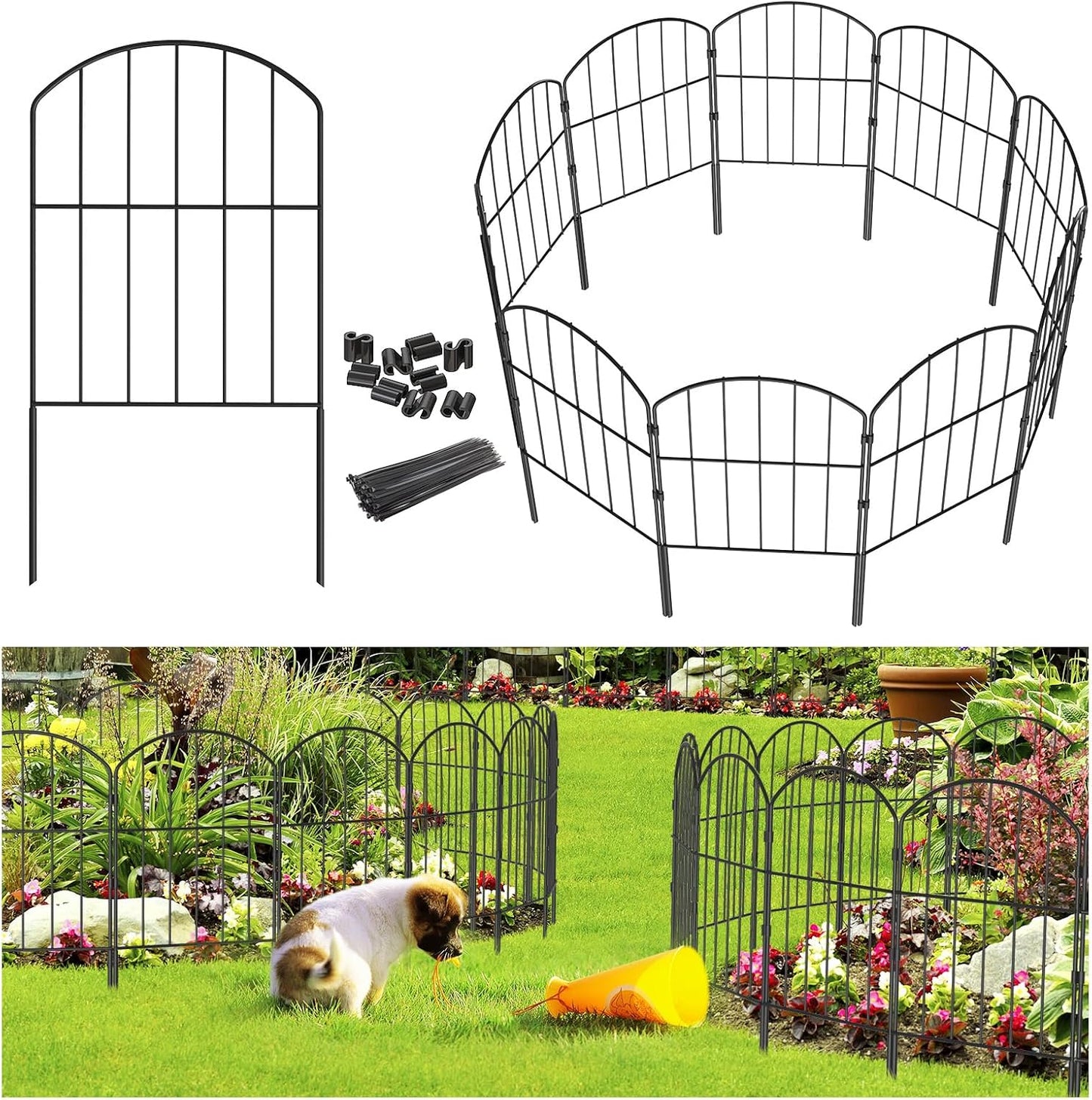 Goovilla Garden Fence, Total 27ft(L) x 24in(H) Garden Fencing Animal Barrier, 25 Pcs Rustproof Metal Fence Panels, Black No Dig Fence, Decorative Garden Fences and Borders for Dogs, Flower Bed, Patio
