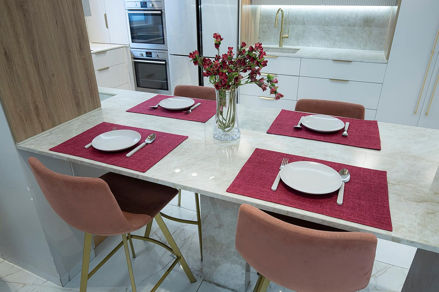 Placemat Set-Washable Place Mats for Parties-Elegant Table Mats for Kitchen Table, Set of 4 Dining Table Placemats-Heat-Resistant Cloth Placemats for Indoor and Outdoor,13x19-Burgundy Purple