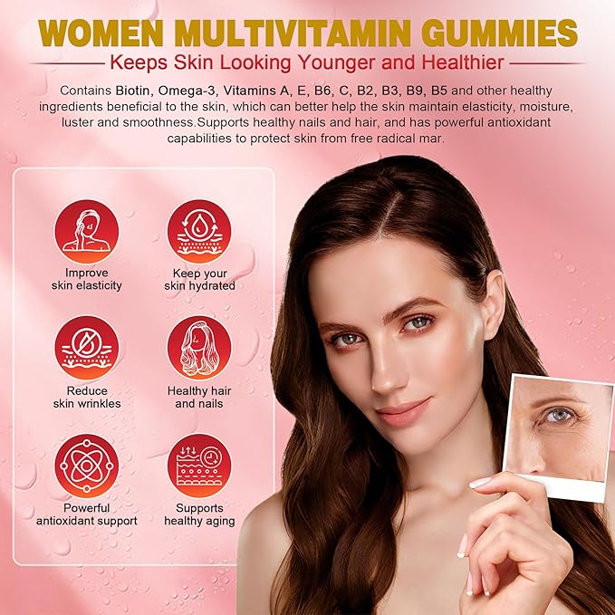 Sugar-Free Women's Multivitamin Gummies - Multivitamin Filled Gummies with Omega-3, Enzymes & Antioxidant Blend to Support Overall Health, Immunity, Hair, Nails & Skin Health. Womens Vitamins - 120 ct