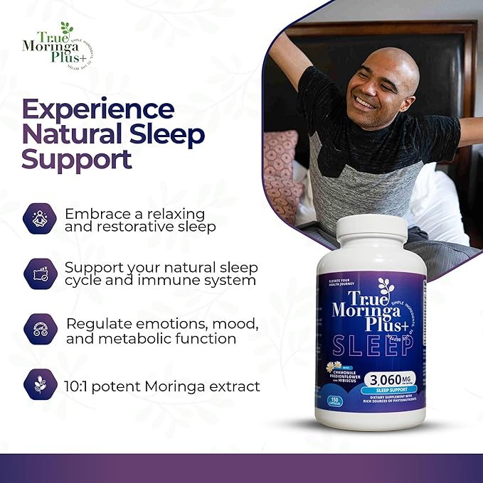 Sleep Support Supplement 10:1 Extract | 20,000mg of Organic Moringa, Chamomile, Passion Flower, Valerian Root, Hibiscus for Relaxation | Natural Sleep Aid for Adults (150 Capsules)