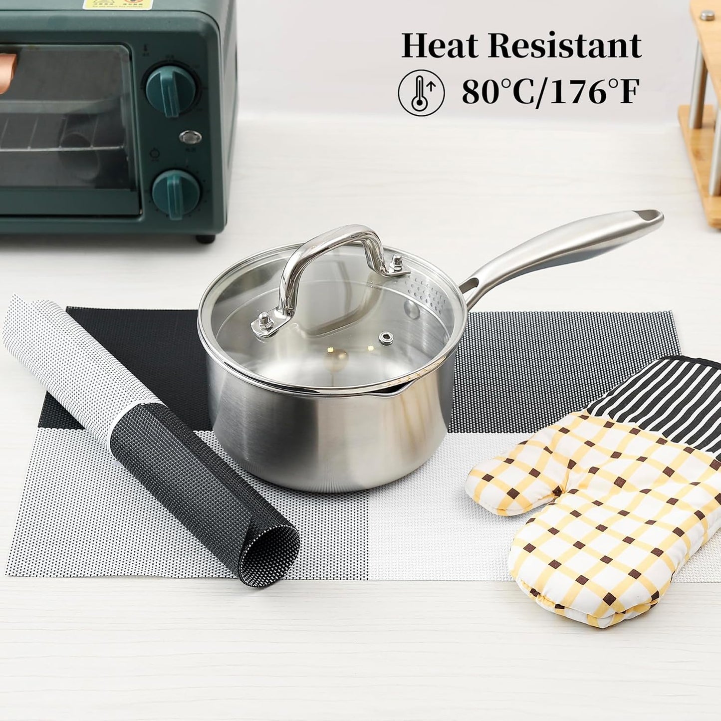 Leetaltree Gray with White Grid Pattern Placemats Set of 6 - Heat Resistant Non-Slip Place mats for Dining Table, Washable Durable PVC Vinyl Woven Table Mats(Grey Grid, 6)