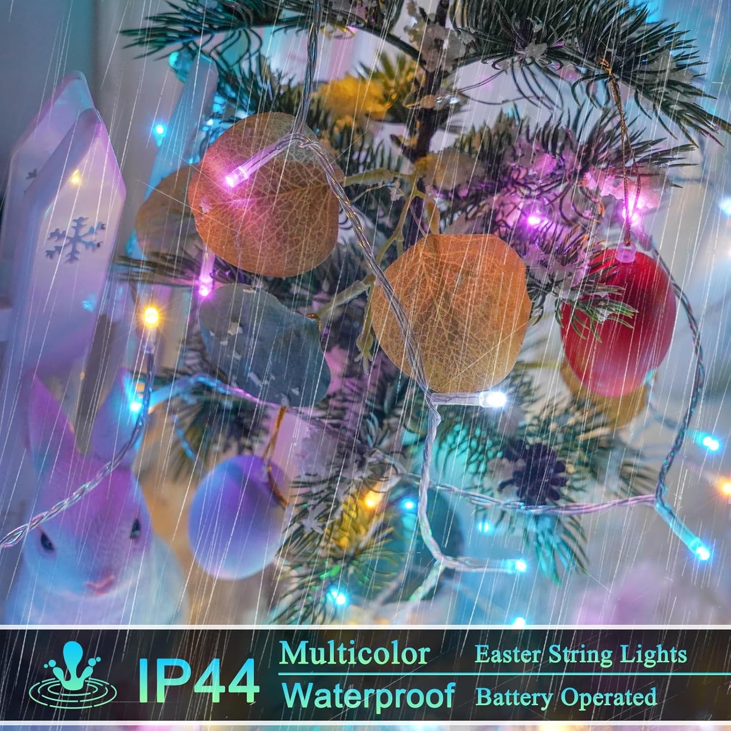 Easter Lights Battery Operated Fairy Lights, 2 Pack 33FT 100LED Multicolor easter String Lights, 8 Modes Waterproof Pastel Light Indoor Outdoor, Twinkle Lights for Room Garden Party Easter Decorations