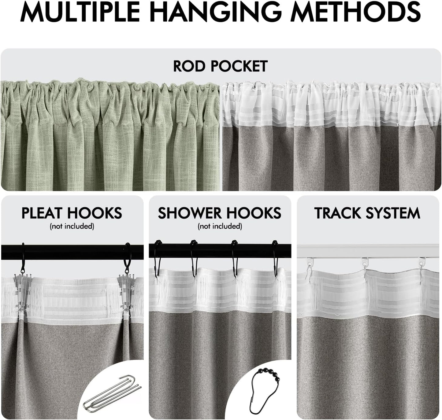 MIULEE Sage Green 100% Blackout Linen Curtains 120 Inch 2 Panels Set Double Sided No Coating Pinch Pleated Back Tab Black Out 10 FT Extra Long Thermal Insulated Bedroom Living Room Darkening Drapes