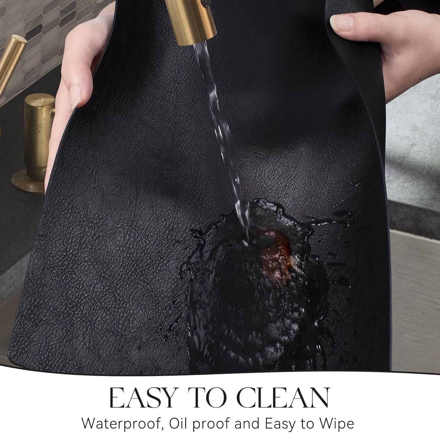 MOSAYT Vinyl Placemats Set of 12-12 X 17 Inch - Faux Leather 100% Waterproof Oil-Proof Wipeable PU Place Mats, Heat Resistant Reversible Table Mats for Kitchen, Dining, Outdoor (Black)