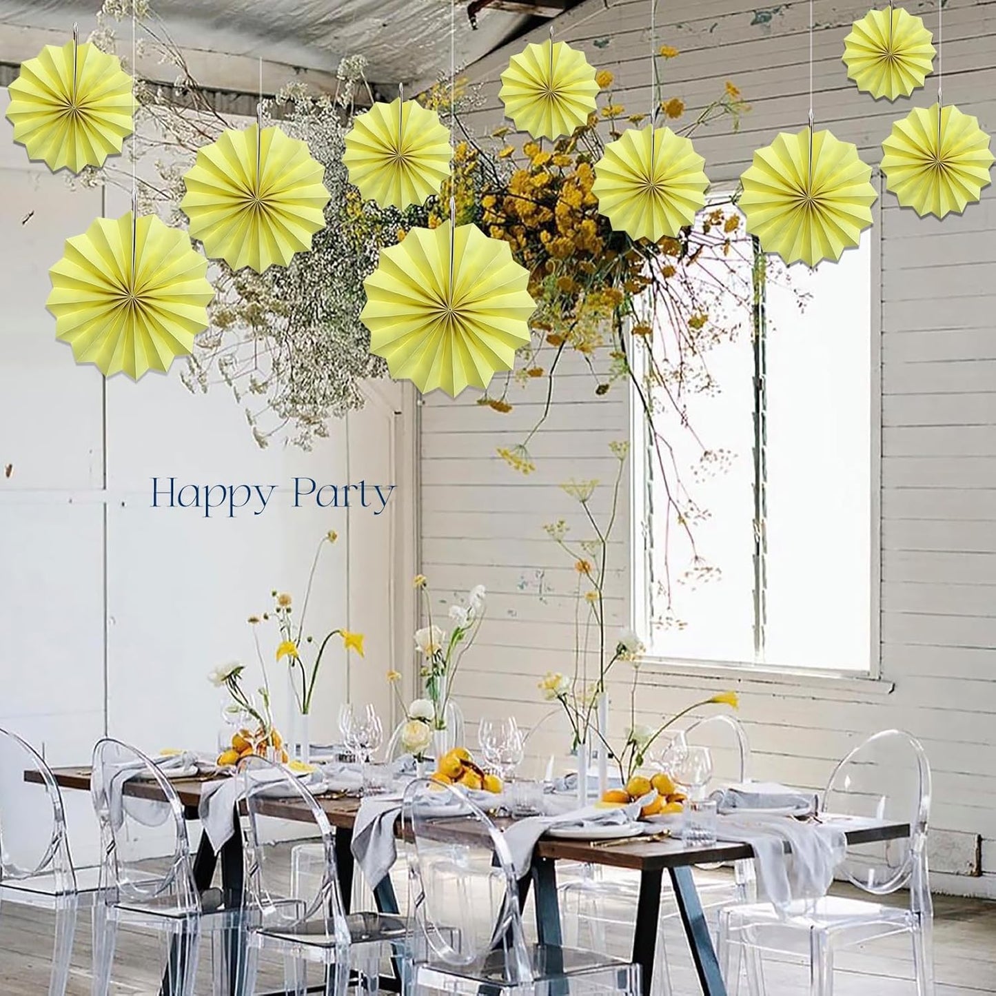 Yellow Hanging Paper Fans,Yellow Accessories Paper Decorations for Party,Color Party Decorations,Bee Themed Classroom Decor,12in Hanging Paper Fans 30 Color DIY Set (Light Yellow)