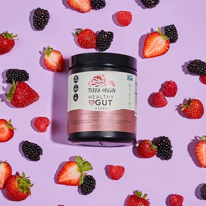 TERRA ORIGIN Healthy Gut Berry Flavor |3-Pack, 90 90 Servings 30-Serving tubs)