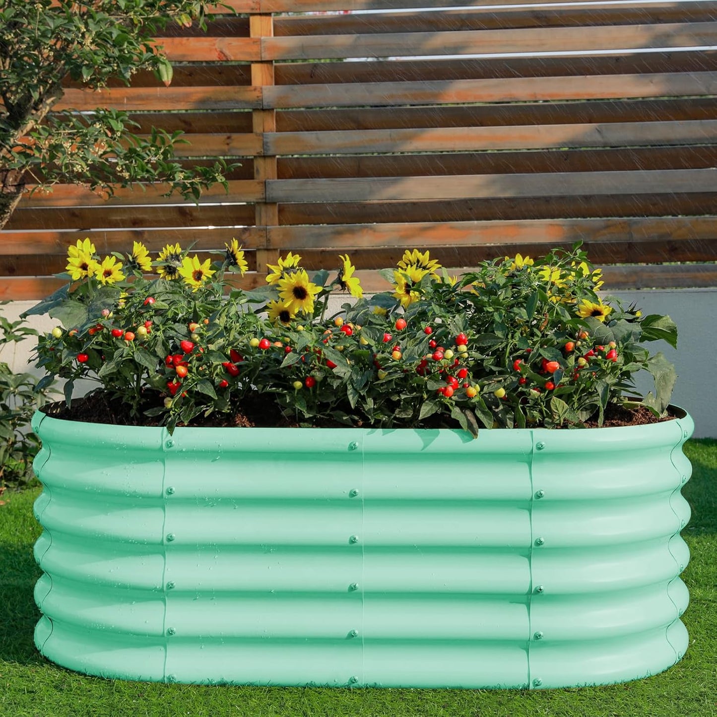 Land Guard 18“ Tall 4×2ft Galvanized Raised Garden Bed Kit, Galvanized Planter Garden Boxes Outdoor, Oval Large Metal Raised Garden Bed for Vegetables……… (Lime Green, 4×2×1.5ft)