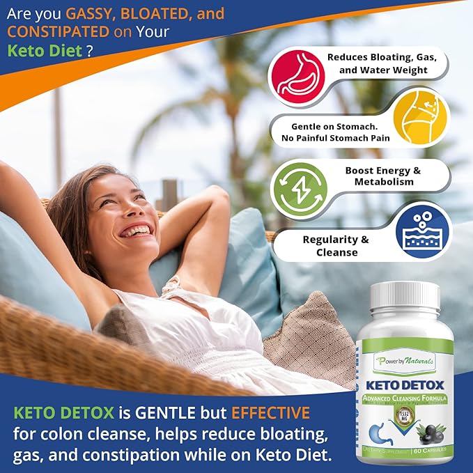 Power By Naturals Keto Colon Cleanser & Detox - Rapid Weight Loss Pills, Gut Health, Relieves Bloating & Constipation, 60 Diet Pills