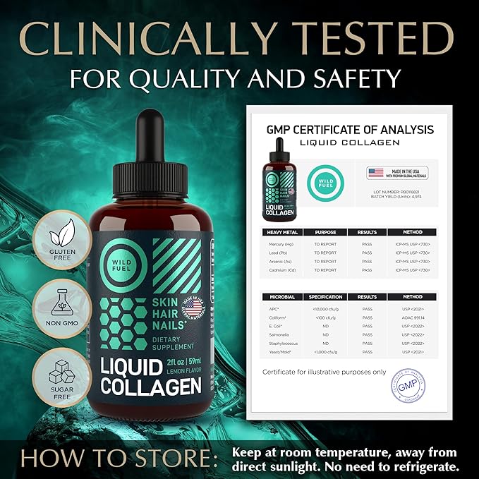 Liquid Collagen Peptides with Biotin Vitamins 10,000mcg Liquid 5,000mcg Biotin 2-Month - 2 oz