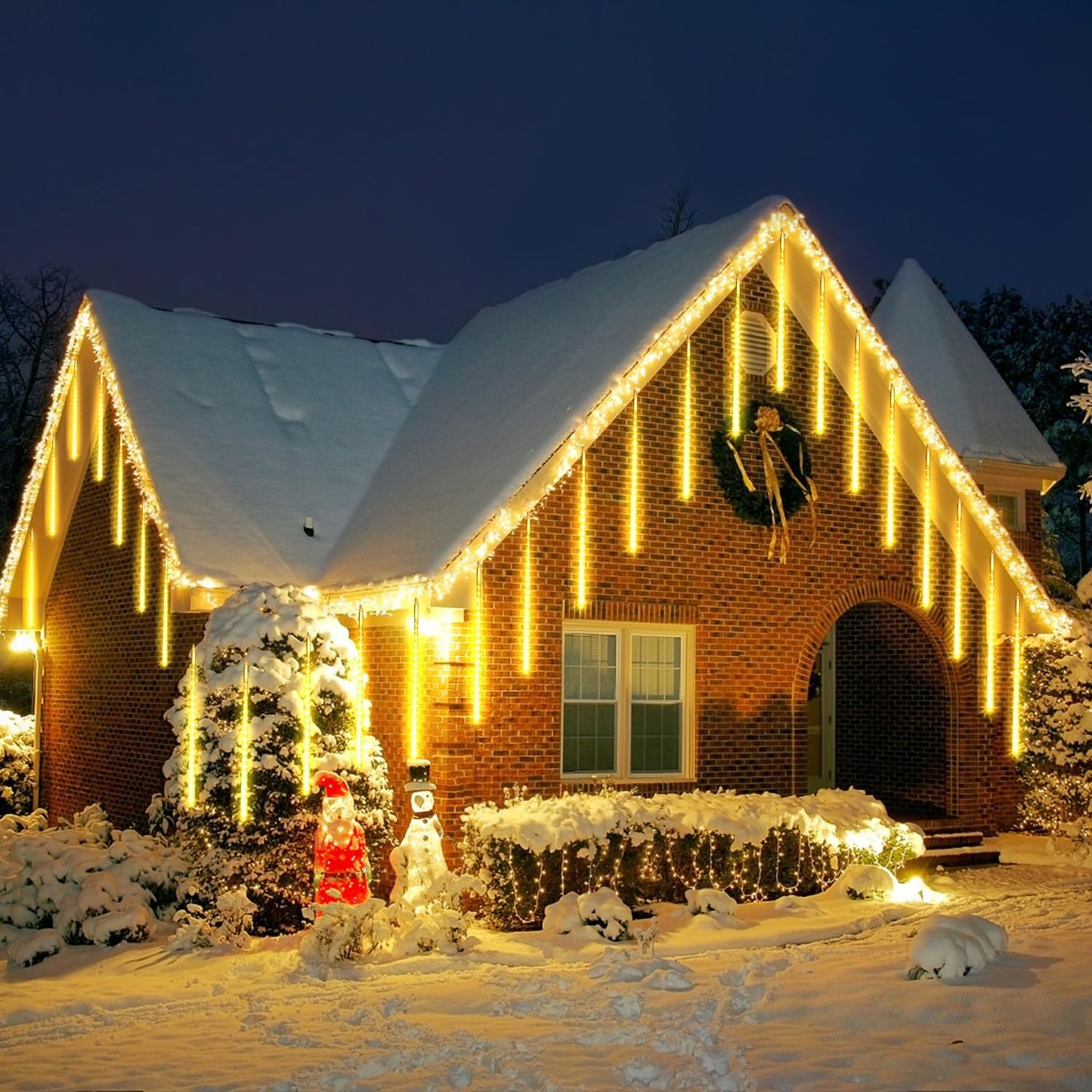 【4 Pack】 Christmas Meteor Shower Rain Lights 12inch, Totally 40 Tube 960 LEDs Icicle Lights Outdoor Raindrop Light for Xmas Halloween Wedding Party Tree Holiday Decoration, Warm White