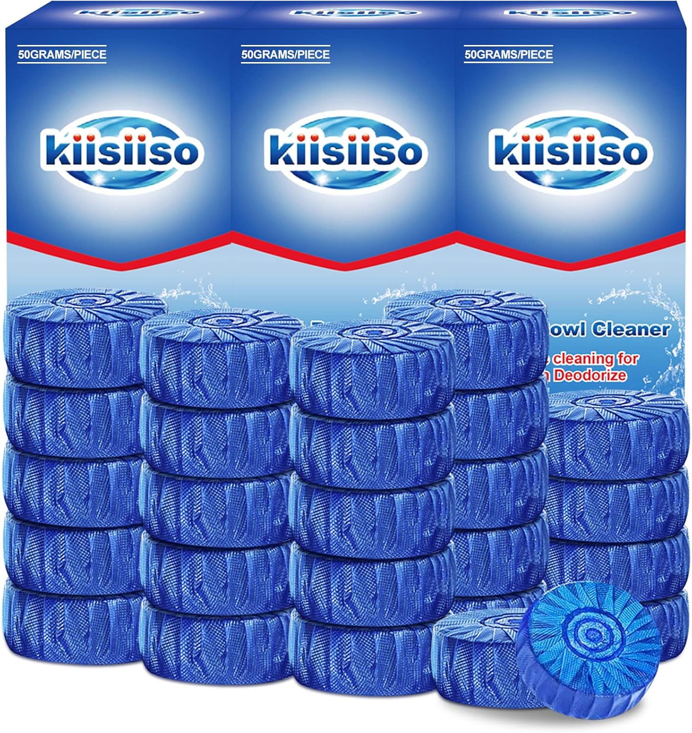 KIISIISO Automatic Toilet Bowl Cleaner Tablets,Bathroom Toilet Tank Cleaner,Blue Clean Bubbles,Strong Detergent Ability,Long-lasting 300 brushes,Mild Fresh Pine Scent(30 Pack)