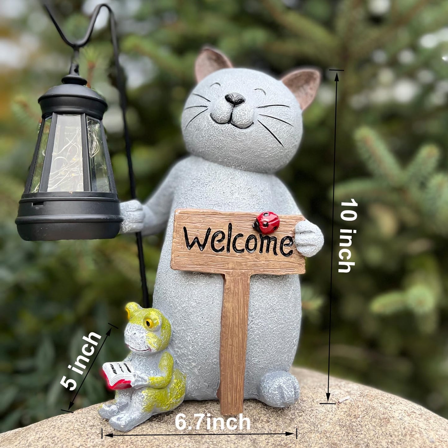 Cat Garden Statue with Solar Lantern: Cat Outdoor Figurine Decorations -Solar Garden Statue Decor for Patio,Balcony,Yard, Lawn - Gift for Mom, Grandma,Women, Housewarming,Birthday