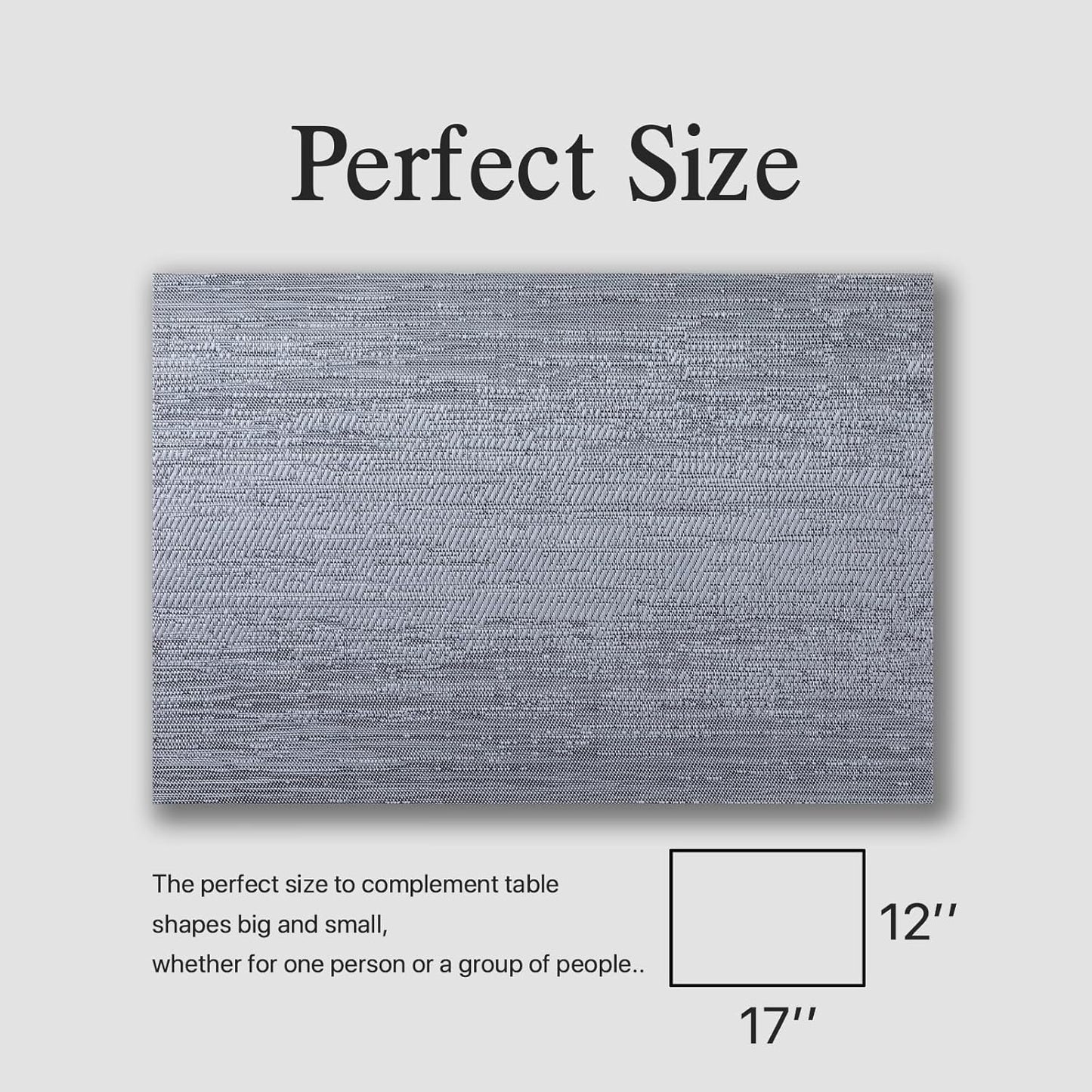 Placemats Set of 12 - Easy Clean Woven Vinyl Placemat for Dining Table, Indoor/Outdoor Place Mats, Washable PVC Table Mats(Gray)