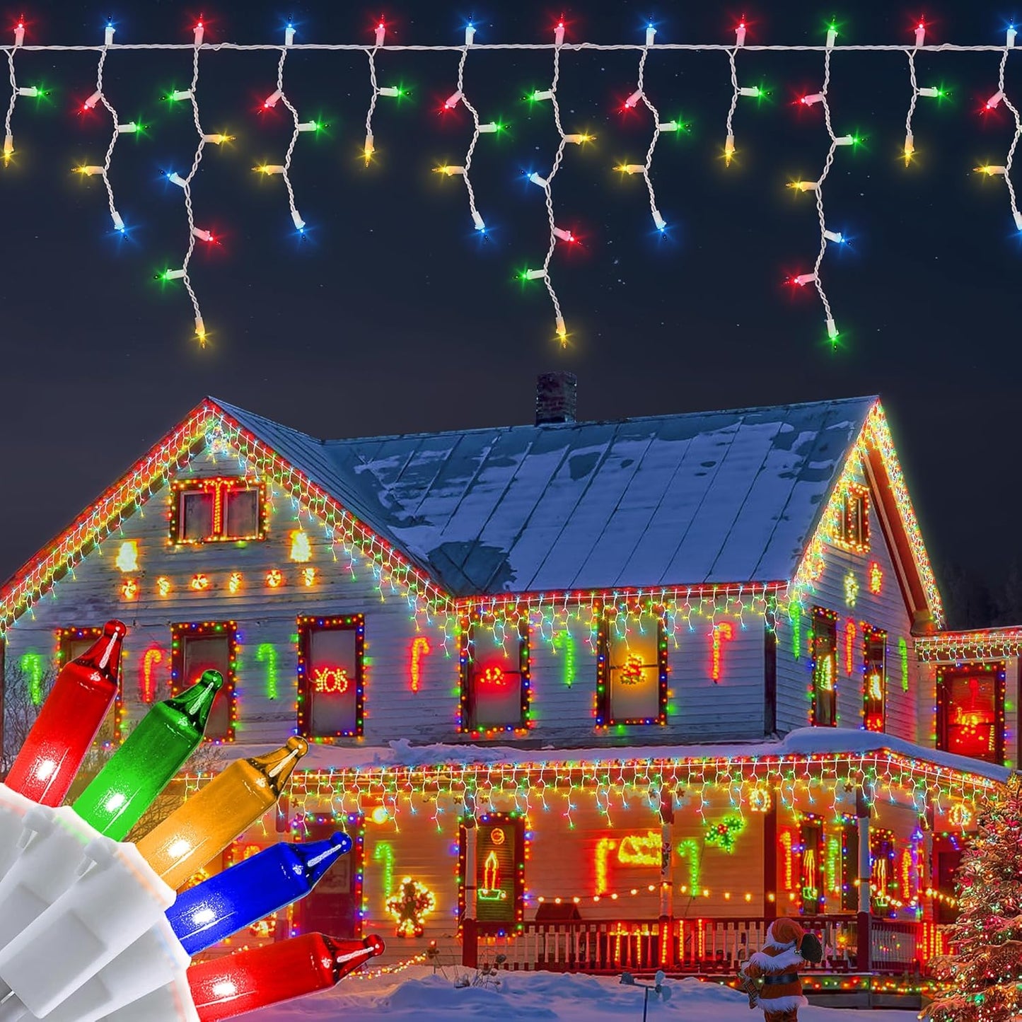 Icicle Christmas Lights Outdoor,23FT 200 Count Multicolor Icicle Lights Indoor with White Wire,Waterproof Connectable Icicle String Light for Holiday Home Garden Window Party Wedding Decor