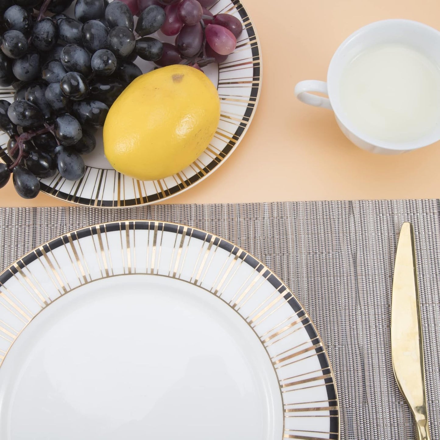 Sliver Placemats Set of 4 - Easy Clean Modern Durable Washable Vinyl Place Mats - Heat Resistant Placemats for Kitchen Table - PVC Table Mats for Dining Table (Sliver, 4)