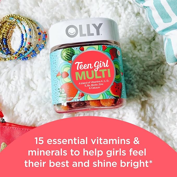 OLLY Teen Girl Multi Gummy, Healthy 15 Essential 70 Count 45 Gummies,