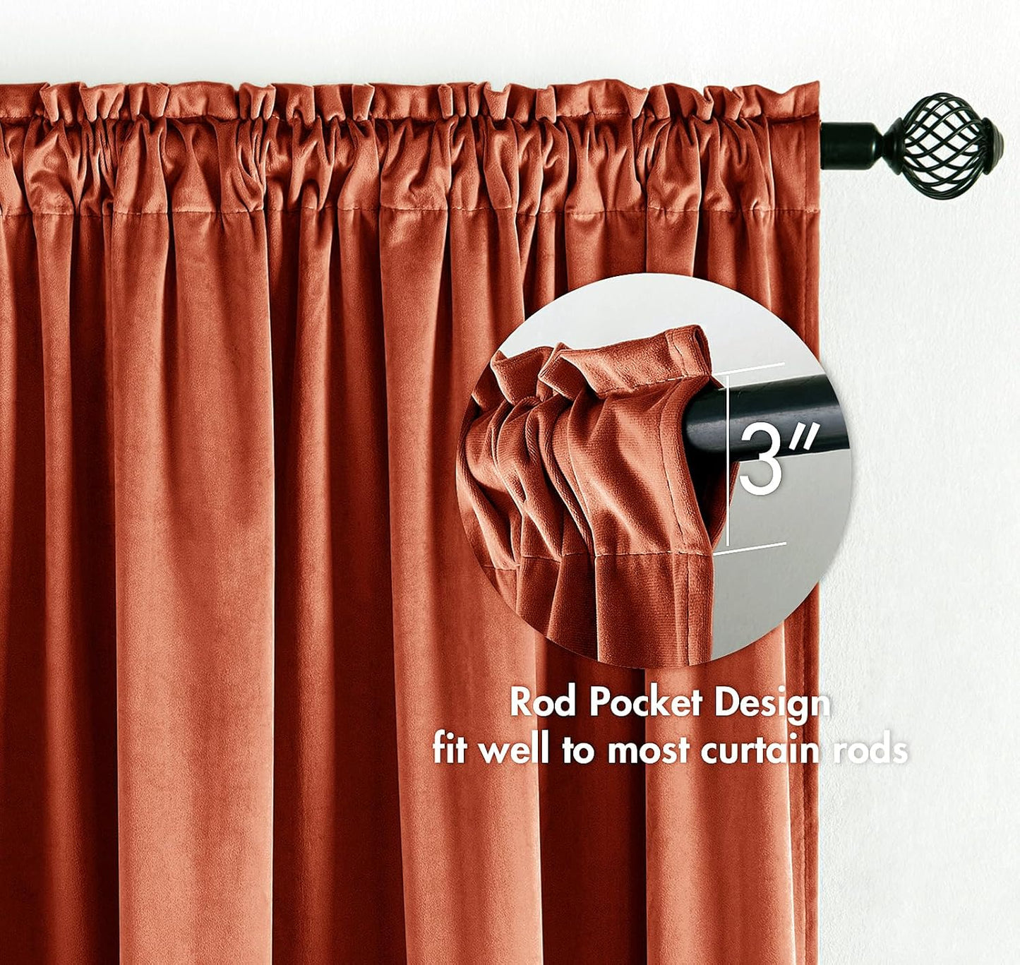 MIULEE Burnt Orange Velvet Curtains Thermal Insulated Blackout Curtain Fall Drapes for Bedroom Living Room Darkening 108 Inches Long Rust Terracotta Panels Rod Pocket Set of 2