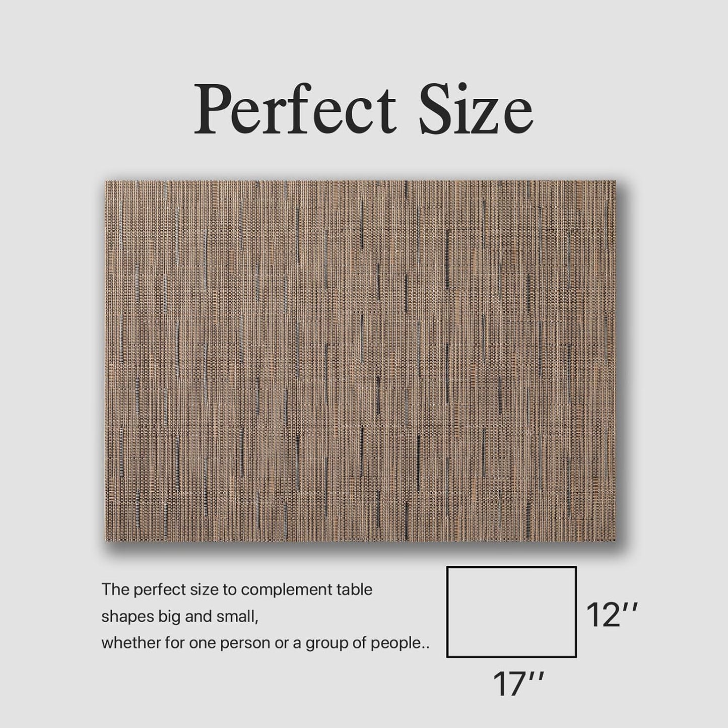 Placemats Set of 6 - Easy Clean Woven Vinyl Placemats for Dining Table, Indoor/Outdoor Place Mats, Washable PVC Table Mats (Light Brown)