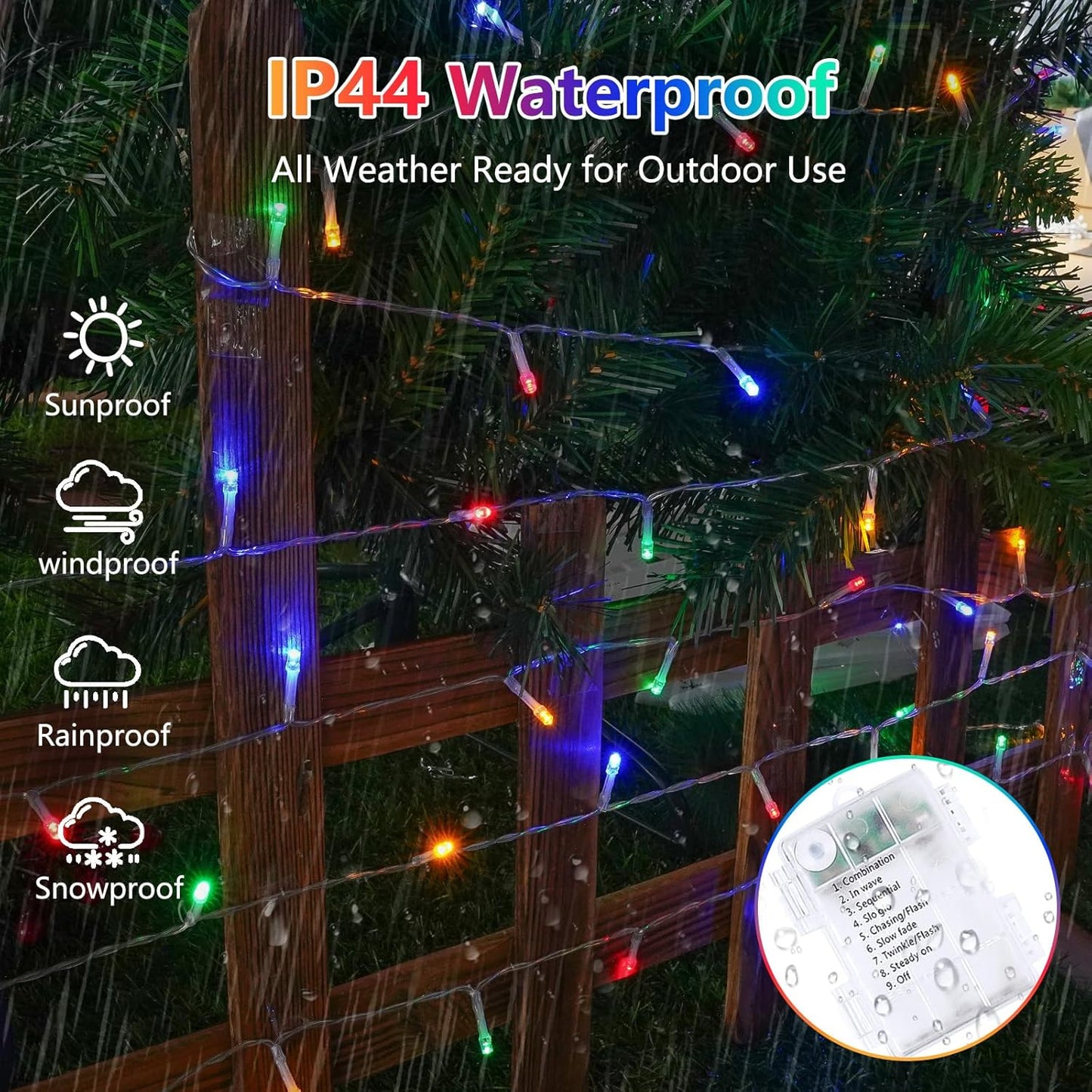 2 Pack String Lights Battery Operated with Timer, 66FT 200 LED Waterproof Battery Twinkle Lights, 8 Modes Fairy Light for Indoor & Outdoor Party Bedroom Garland Tree Christmas Decorations (Multicolor)