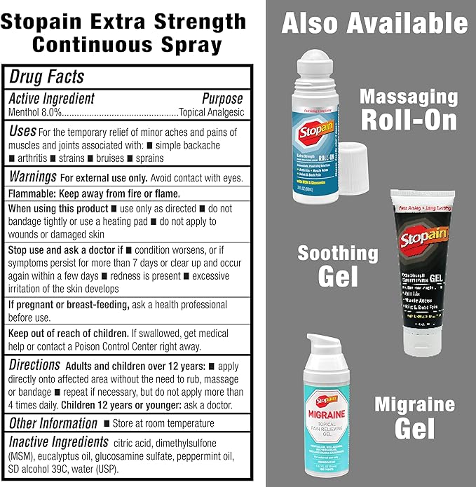 Stopain Pain Relief Spray 4oz (2