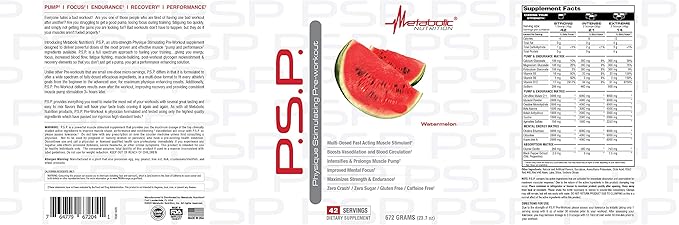 Metabolic Nutrition P.S.P. Physique Stimulating PreWorkout 672g Zero Sugar Caffeine Free (Watermelon)