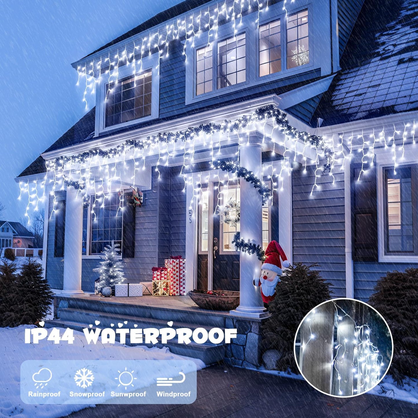 JMEXSUSS Christmas Icicle Lights for Outside: 800 LED White Icicle Lights Outdoor Waterproof - White Christmas String Lights for House Wedding Party Christmas Decoration