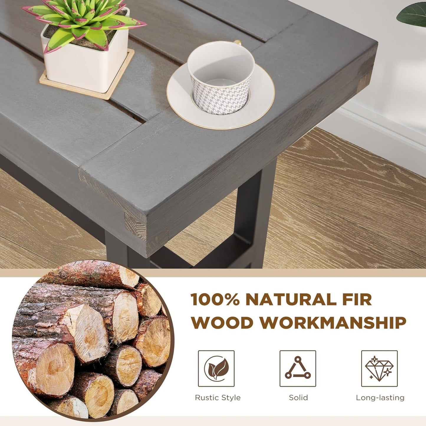 AVAWING Outdoor Wood Benches Set of 2, 63" Patio Wooden Picnic Bench for 6 Persons, Rectangular Bench for Porch, Balcony and Deck,Grey