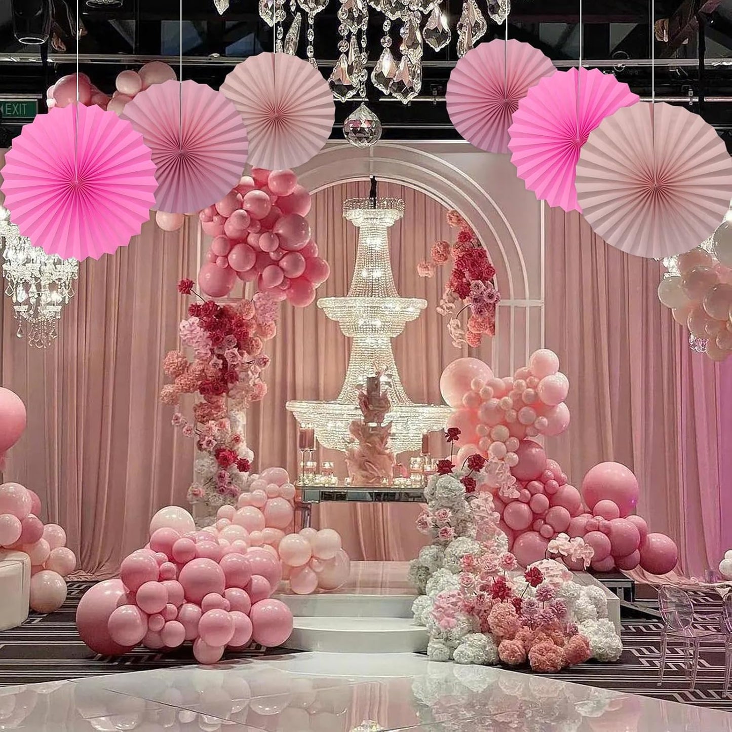 Red Hanging Paper Fans,Red Accessories Paper Decorations for Party,Valentines Day Decorations,Photo Booth Props Decor,16in Hanging Paper Fans 30 Color DIY Set (Magenta)