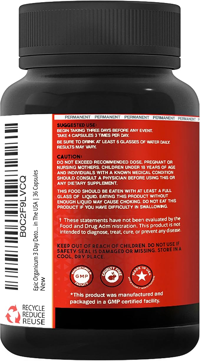 3 Day Detox Cleanse | Extra Strenght Detox | Promotes Healthy Gut Support | Colon Cleanse for Men & Women | Made in The USA | 36 Capsules
