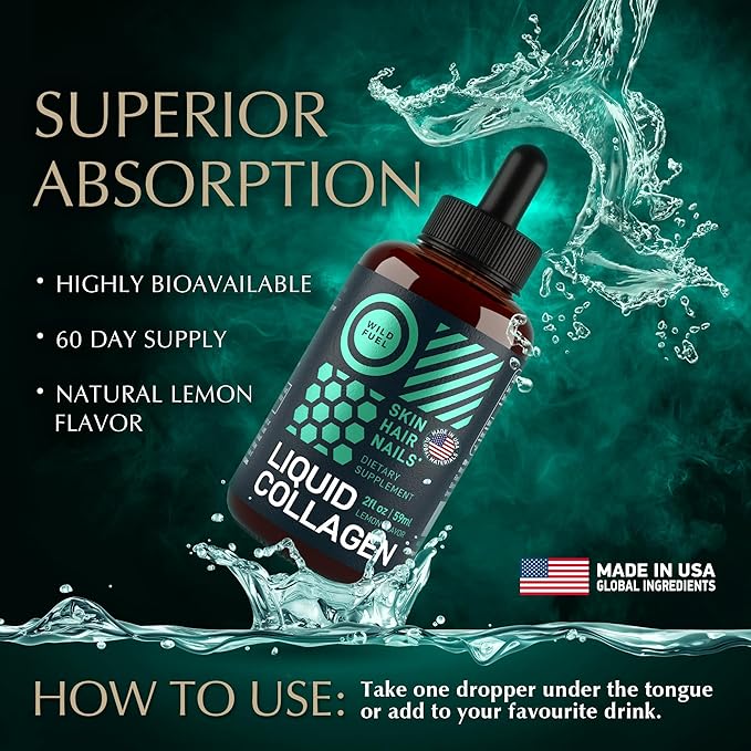 Liquid Collagen Peptides with Biotin Vitamins 10,000mcg Liquid 5,000mcg Biotin 2-Month - 2 oz