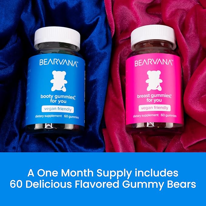 BEARVANA Bum & Chest Support Gummies for Women | Workout Enhancement | Berry Flavored | Essential Herbs | Multivitamins | Combo Pack Growth Gummies | Women’s Fitness Supplement (120 Count)