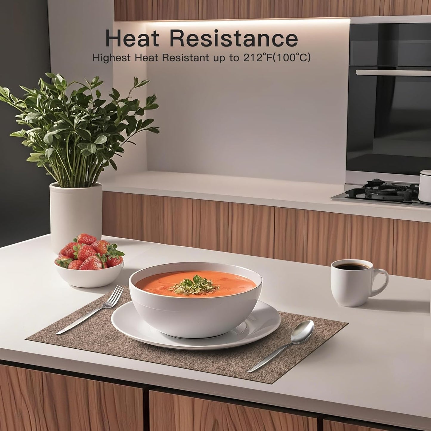 DOLOPL Placemats Set of 6, Reversible Wipeable & Heat Resistant Place Mats, Modern Faux Leather Table Mats for Kitchen, Neutral Waterproof Tablemats for Dining Table Decor, Wedding, Party(Brown)