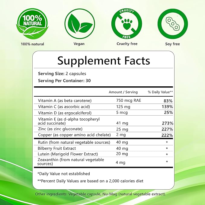 Eye Supplement - Vitamins with Lutein, ARED2 Diet 60 Easy