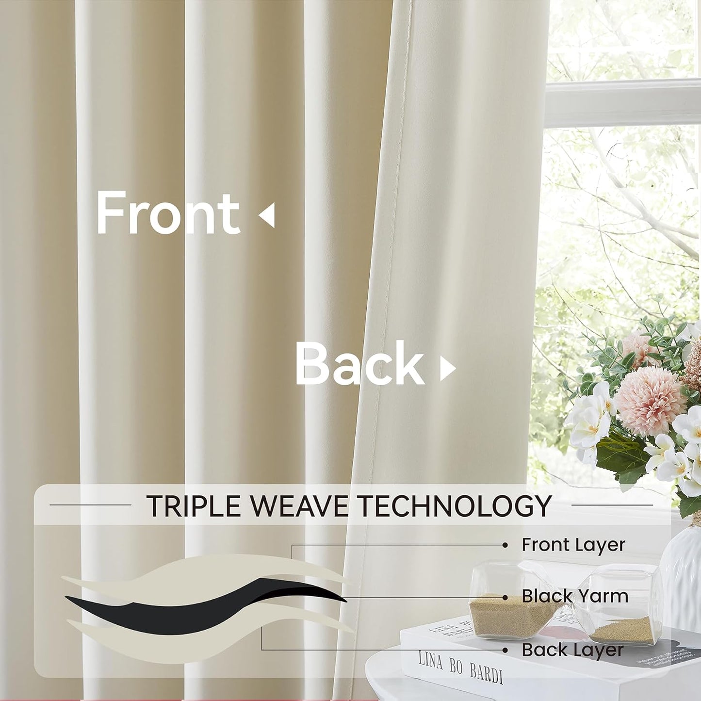 KangBang Cream Beige Curtains 102 Inches Long 2 Panels Set, 60 Inch Wide Pinch Pleated Blackout Draperies for Sliding Glass Door Cottage, Memory Trained Elegant Modern Decor, W60xL102